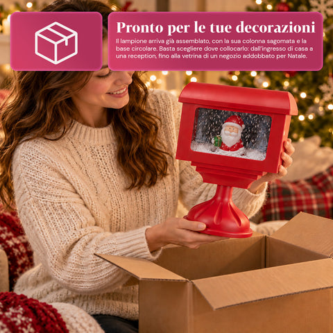 Dekorative Weihnachtslaterne als Briefkasten mit Schneeeffekt, LED-Lichtern und Musik, 2 Varianten: Weihnachtsmann oder Teddybär, Höhe 41 cm, batteriebetrieben