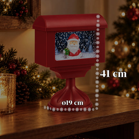 Dekorative Weihnachtslaterne als Briefkasten mit Schneeeffekt, LED-Lichtern und Musik, 2 Varianten: Weihnachtsmann oder Teddybär, Höhe 41 cm, batteriebetrieben