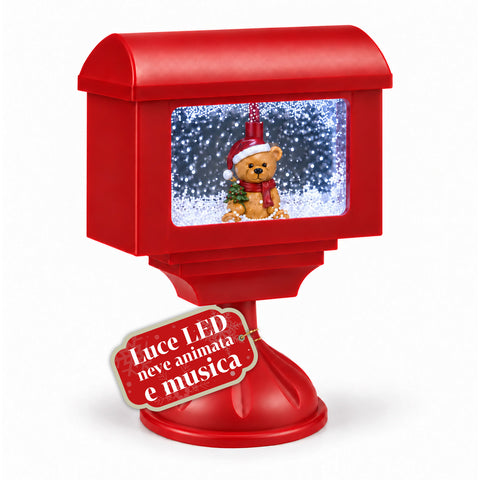 Dekorative Weihnachtslaterne als Briefkasten mit Schneeeffekt, LED-Lichtern und Musik, 2 Varianten: Weihnachtsmann oder Teddybär, Höhe 41 cm, batteriebetrieben