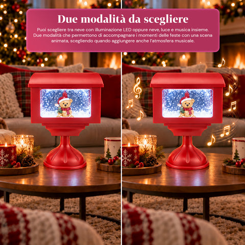 Dekorative Weihnachtslaterne als Briefkasten mit Schneeeffekt, LED-Lichtern und Musik, 2 Varianten: Weihnachtsmann oder Teddybär, Höhe 41 cm, batteriebetrieben