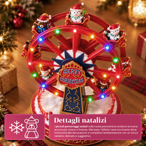 Weihnachts-Riesenrad mit LED-Lichtern, Musik und Drehbewegung, 2 Farben, animierte Weihnachtsdekoration, Höhe 26 cm, Standfuß 22 cm, Kunststoff