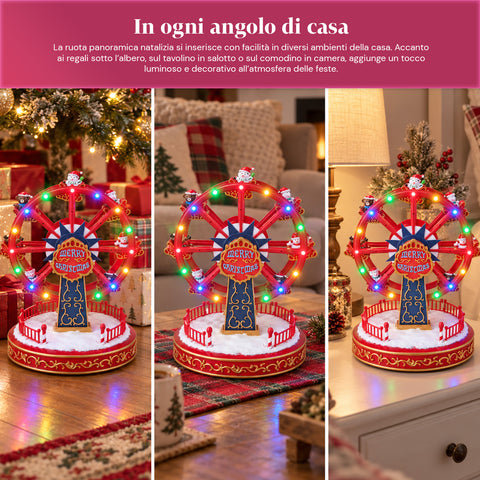 Weihnachts-Riesenrad mit LED-Lichtern, Musik und Drehbewegung, 2 Farben, animierte Weihnachtsdekoration, Höhe 26 cm, Standfuß 22 cm, Kunststoff