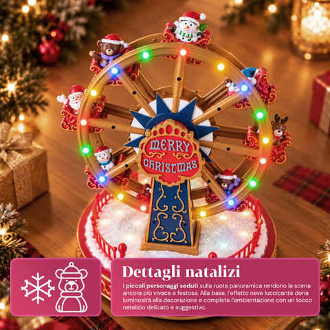 Weihnachts-Riesenrad mit LED-Lichtern, Musik und Drehbewegung, 2 Farben, animierte Weihnachtsdekoration, Höhe 26 cm, Standfuß 22 cm, Kunststoff