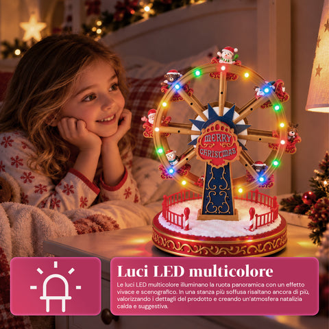Weihnachts-Riesenrad mit LED-Lichtern, Musik und Drehbewegung, 2 Farben, animierte Weihnachtsdekoration, Höhe 26 cm, Standfuß 22 cm, Kunststoff