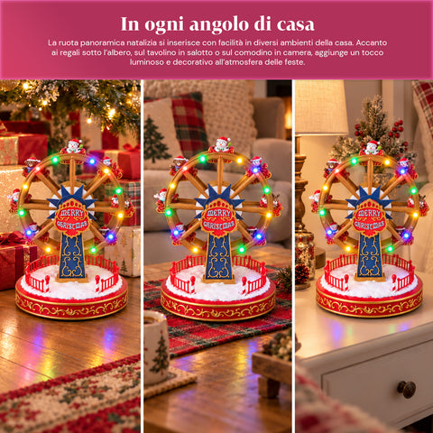 Weihnachts-Riesenrad mit LED-Lichtern, Musik und Drehbewegung, 2 Farben, animierte Weihnachtsdekoration, Höhe 26 cm, Standfuß 22 cm, Kunststoff