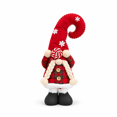 Ausziehbarer Weihnachtswichtel 60-80 cm, Dekofigur aus Tartanstoff
