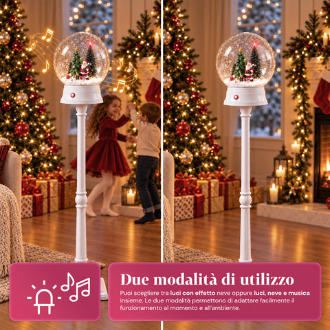 Weihnachtslaterne mit wirbelndem Schnee, Musik und LED-Leuchten – 3 Varianten: weiße oder rote Kugel 150 cm und Briefkasten 160 cm