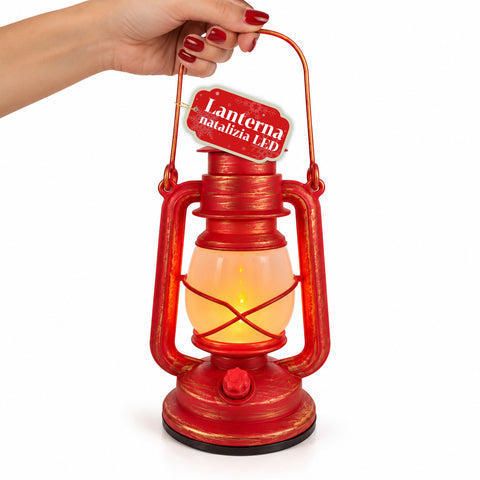 Rote LED-Weihnachtslaterne mit Flammeneffekt und Weihnachtsmusik, Haken zum Aufhängen und goldfarbenen Verzierungen, Dekoration 15x11x25 cm