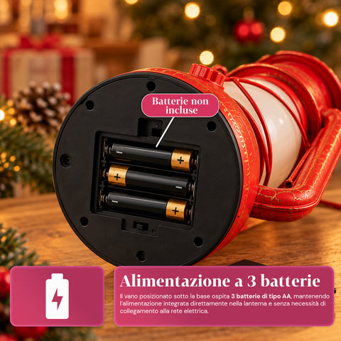 Rote LED-Weihnachtslaterne mit Flammeneffekt und Weihnachtsmusik, Haken zum Aufhängen und goldfarbenen Verzierungen, Dekoration 15x11x25 cm