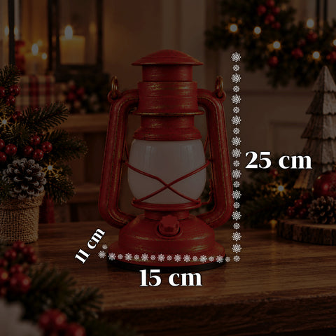 Rote LED-Weihnachtslaterne mit Flammeneffekt und Weihnachtsmusik, Haken zum Aufhängen und goldfarbenen Verzierungen, Dekoration 15x11x25 cm
