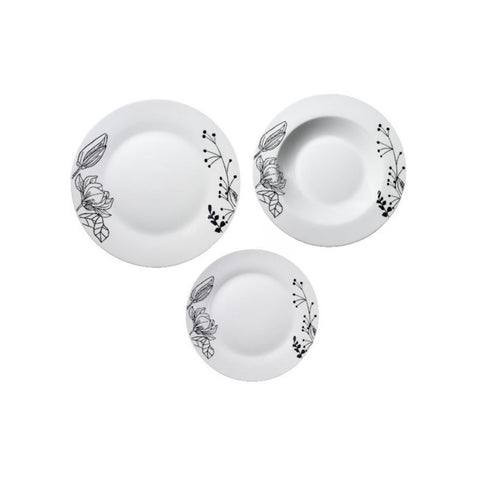 Geschirrset 18-teilig mit Magnoliendekor aus Porzellan