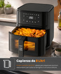 Heißluftfritteuse 8 l mit LED-Touchdisplay, 8 Programmen und inklusive Rezeptbuch