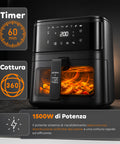 Heißluftfritteuse 8 l mit LED-Touchdisplay, 8 Programmen und inklusive Rezeptbuch