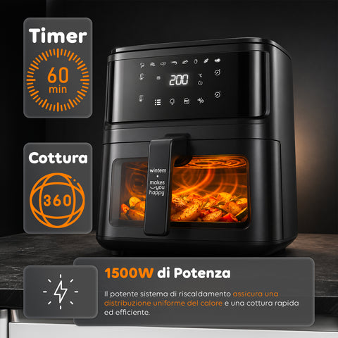 Heißluftfritteuse 8 l mit LED-Touchdisplay, 8 Programmen und inklusive Rezeptbuch