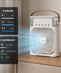 Tragbarer, wiederaufladbarer USB-Ventilator mit Vernebler, 600-ml-Tank und Lithiumbatterie