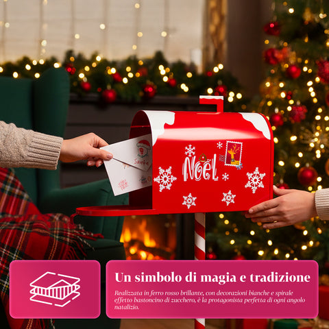 Roter und weißer Weihnachtsbriefkasten H50 cm im amerikanischen Stil