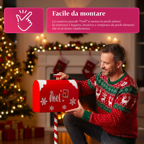 Roter und weißer Weihnachtsbriefkasten H50 cm im amerikanischen Stil
