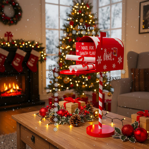 Roter und weißer Weihnachtsbriefkasten H50 cm im amerikanischen Stil