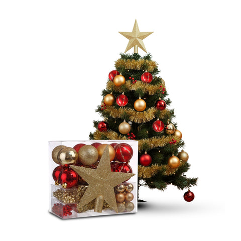 Weihnachtsdekorationsset mit 44 Teilen in Rot und Gold – mit Sternspitze