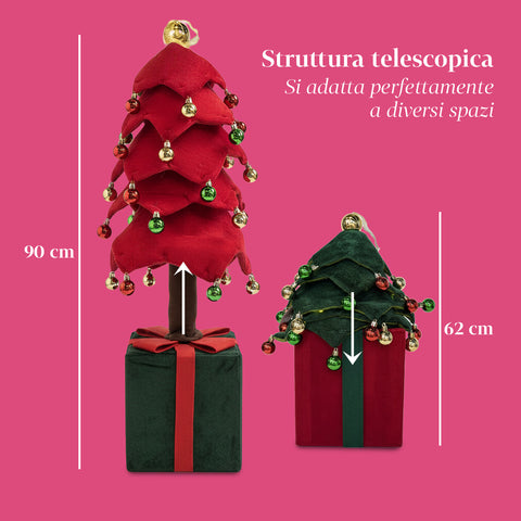 Ausziehbarer Weihnachtsbaum 90 cm – Mit Lichtern und Geschenkpaket-Sockel