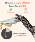 Hängendes Katzenbett von Puppy Lovers mit Holz- und Metallkonstruktion, die bis zu 20 kg trägt, robust und sicher dank Metallverankerungshaken