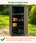 Toomax-Schrank mit durchgehenden Böden, Doppeltür-Design und vollständig zu öffnender Front, ideal zum einfachen Verstauen sperriger Gegenstände, moderne Terrasse