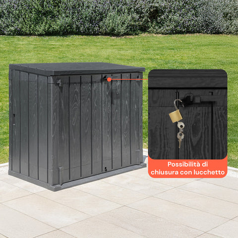Geräteschuppen mit den Maßen 145x85x124cm und 1270 Litern Fassungsvermögen, viel Platz für die Gartenorganisation