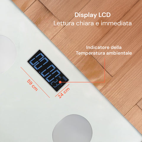 Waage mit 59 x 24 mm großem LCD-Display für eine klare und sofortige Anzeige, einschließlich Umgebungstemperaturanzeige zur umfassenden Überwachung