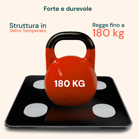 Waage mit Konstruktion aus gehärtetem Glas, belastbar bis 180 kg, robust und langlebig, mit elegantem Design für jedes Badezimmer