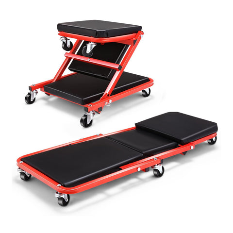 2-in-1-Rollbrett für Arbeiten unter dem Auto mit gepolsterter Rückenlehne und einer Tragfähigkeit von 150 kg