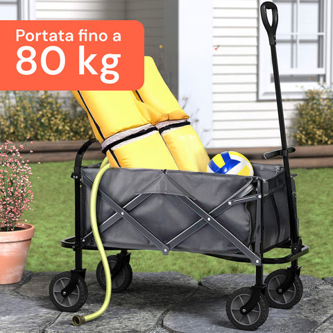 Zusammenklappbarer Gartenwagen aus Stahl mit Bremse und Griff, Tragfähigkeit 80 kg