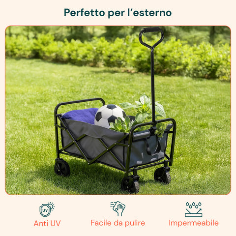 Zusammenklappbarer Gartenwagen aus Stahl mit Bremse und Griff, Tragfähigkeit 80 kg