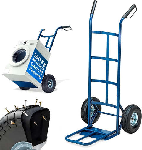 Blauer Transportwagen aus Stahl, 250 kg, mit Luftreifen für den industriellen und privaten Transport Ean-8023755040727