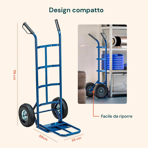 Transportwagen Garden Friend, 250 kg, aus blau lackiertem Stahl mit robusten Luftreifen Ean-8023755040727