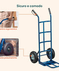 Ergonomischer Griff des blauen Stahlwagens für den sicheren Transport von Lasten bis 250 kg Ean-8023755040727