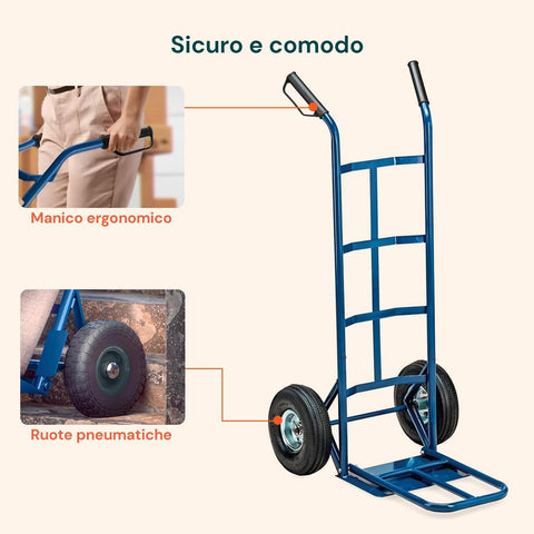 Ergonomischer Griff des blauen Stahlwagens für den sicheren Transport von Lasten bis 250 kg Ean-8023755040727