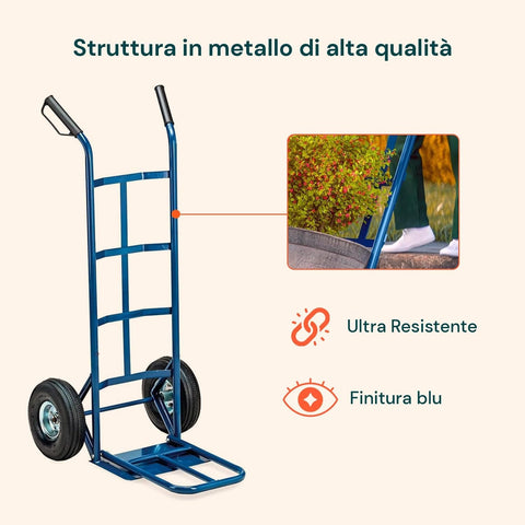 Robuste Plattform des Transportwagens aus blau lackiertem Stahl mit einer Tragfähigkeit von 250 kg Ean-8023755040727