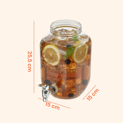 4-l-Getränkespender aus Glas mit Zapfhahn für Wasser, Säfte, Tee und kalte Getränke