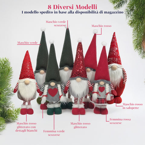Weihnachtswichtel als 40 cm große Dekoration in Rot oder Grün mit verschiedenen Outfits