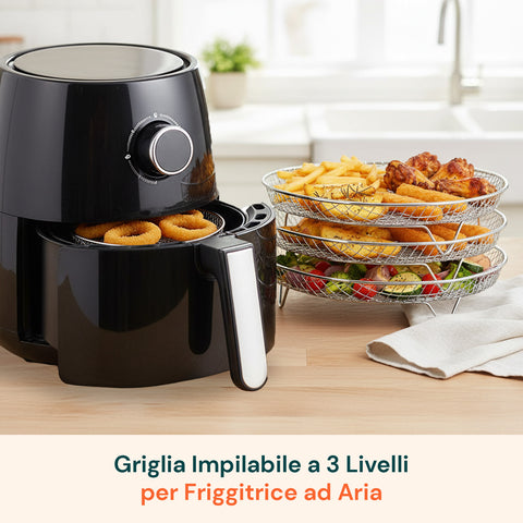 Airfryer-Grill mit 3 Ebenen, rund und rechteckig, aus spülbarem Edelstahl