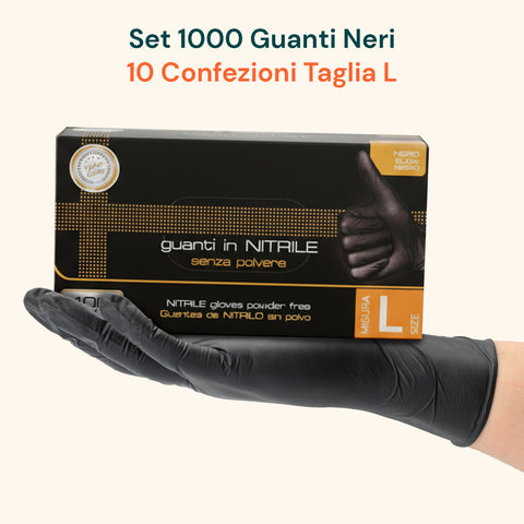 Schwarze puderfreie Nitrilhandschuhe – Set mit 100/1000 Stück, Größe M/L