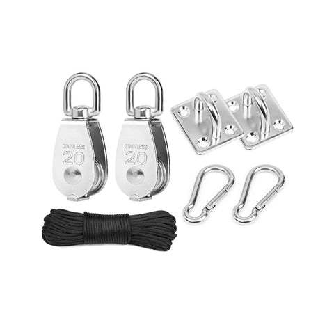Edelstahl-Seilrollen-Set mit 20-m-Seil – robust und komplett mit Zubehör