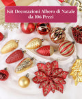 Weihnachtsdekorationsset mit 106 Teilen in Rot und Gold – Mit Glitzersternen und -blumen