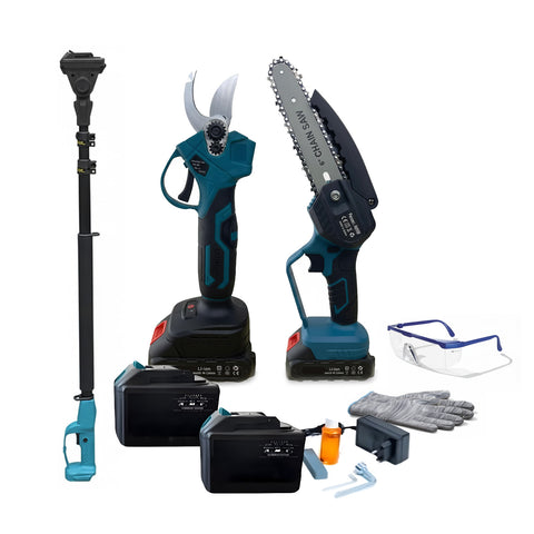 3-in-1-Schnittset mit Schere, Kettensäge und teleskopischer Akku-Stange 88 V