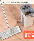 Bodenwischer Mopo Wash 8 l mit flexiblem Stiel, geteiltem Eimer und 2 Tüchern