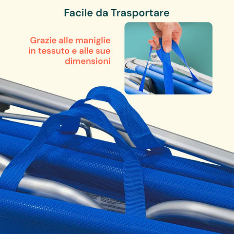 Liege dank der blauen Stoffgriffe und der kompakten Maße leicht zu transportieren, faltbares Design für maximale Tragbarkeit