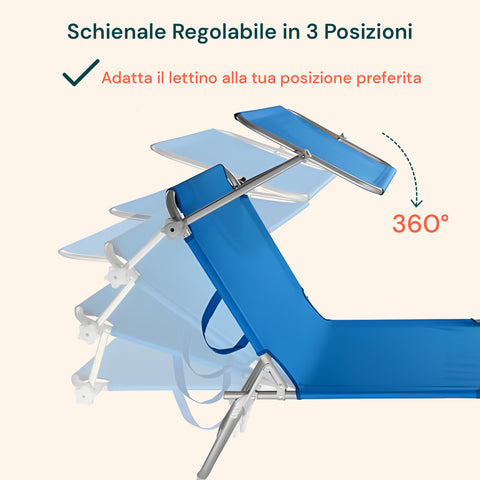 Blaue Liege mit in 3 Positionen verstellbarer Rückenlehne und 360-Grad-Drehung, passe die Liege für maximalen Komfort an deine bevorzugte Position an