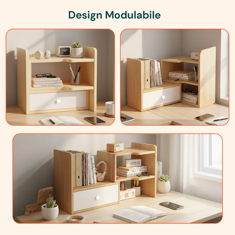 Holz-Schreibtischregal mit 2 Ablagen und multifunktionalem Design