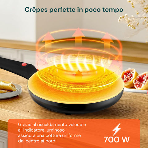 Elektrische Crêpes-Pfanne 700 W mit Antihaftbeschichtung, leicht zu reinigen