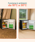 Mini-Kühlschrank für Umgebungen von 18 °C bis 38 °C mit Klimaklasse ST, ideal für Camping und Zuhause